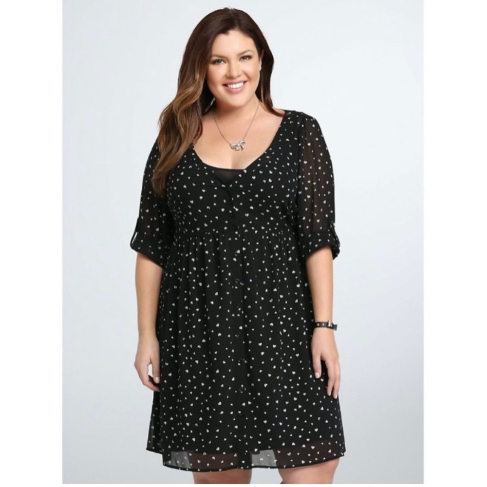 Torrid Black & White Heart Print Shirt Dress Size 4